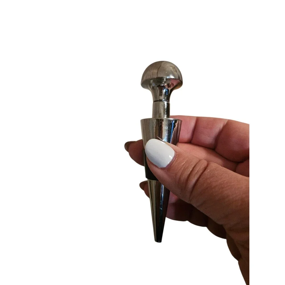 Vintage Sleek Silver Tone Tapered Wine Bottle Stopper - 4